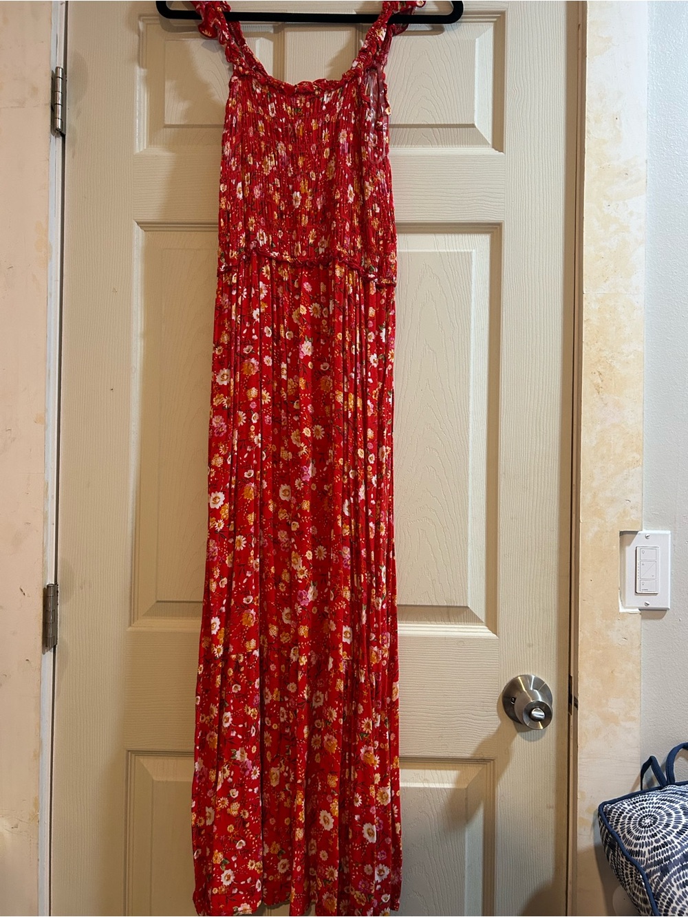 Chenault Red Floral Smocked Maxi Dress